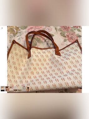 Dooney & Bourke Cream and Brown Logo Tote